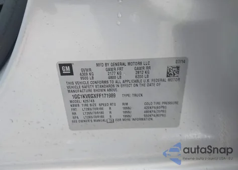 2015 Chevrolet Silverado 2500Hd Lt z USA, uszkodzony, nr VIN 1GC1KVEGXFF171989